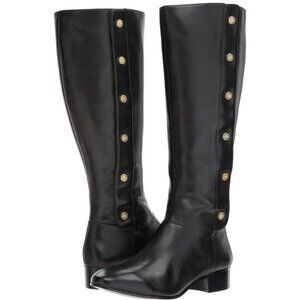 NEW NINE WEST‎ $170 TALL CREYAN LEATHER GOLD ACCENT BLACK BOOTS SZ 6.5